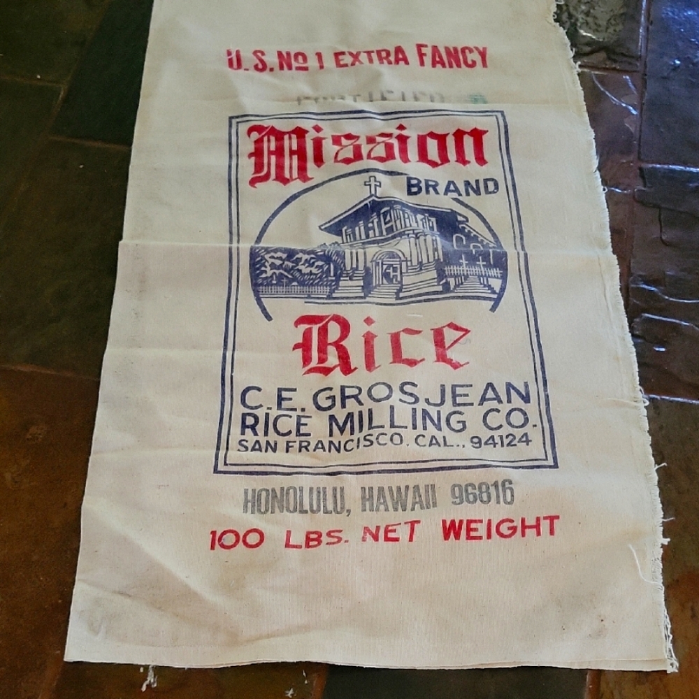 Mission BRAND US No 1 EXTRA FANCY Rice BAG 1940's Honolulu Hawaii